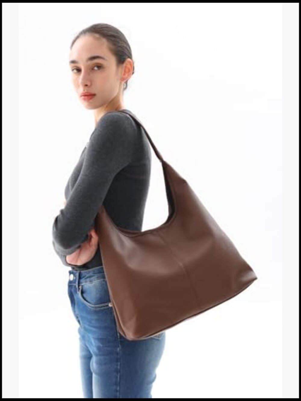 Faux Suede Hobo Bag Slouchy Shoulder Tote Large Capacity Office Daily - Picture 2 of 5